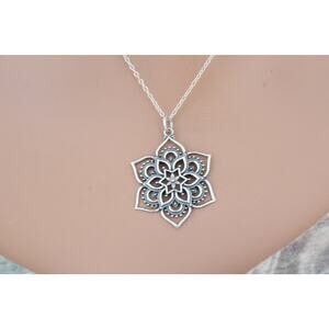 Sterling Silver Openwork Lotus Pendant Necklace